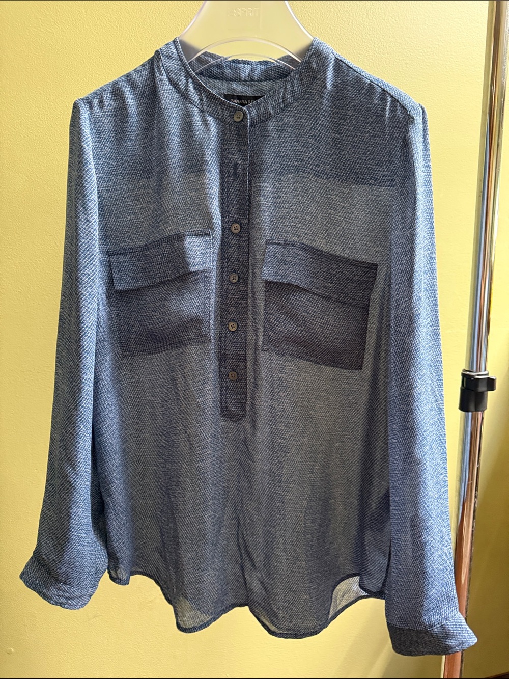 Banana Republic Blue Long-Sleeve Henley Shirt with Chest Pockets